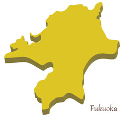 福岡県の立体的な地図、シンプルでスタイリッシュ