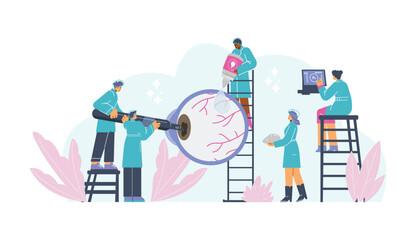 Vision correction and laser surgery banner flat vector illustration isolated.