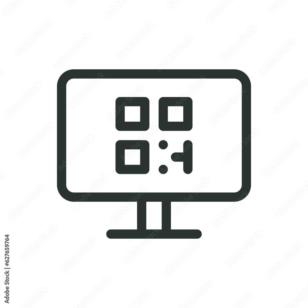 Poster QR code generator isolated icon, qr code on computer screen vector icon with editable stroke