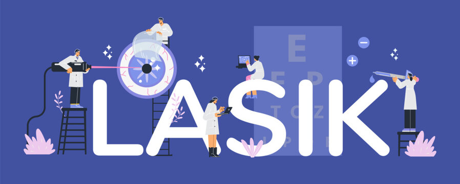 Eye laser surgery and lasik treatment banner or flyer design flat vector.
