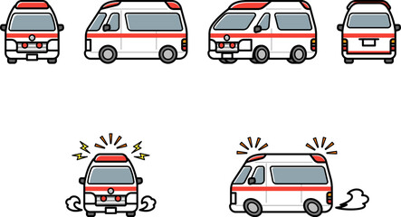 働く車・救急車　イラストセット.