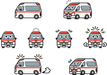 働く車・救急車　イラストセット. © m-tsukasa