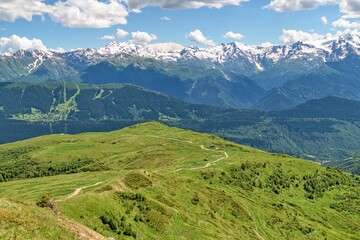 Naklejka premium svaneti mountain summer hiking in georgia