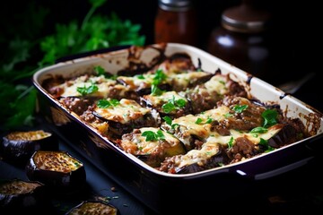 Moussaka: a Greek baked eggplant and meat dish, Generative Ai