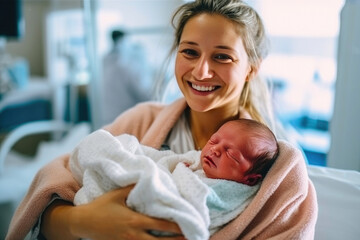 Obraz na płótnie Canvas Happy Mother and Newborn Baby