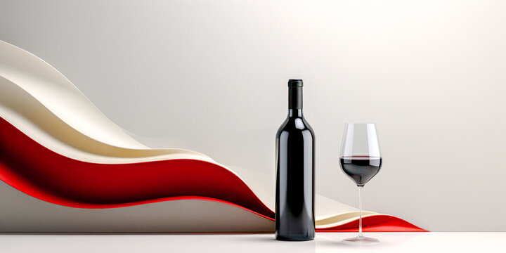 Wine Bottle and Wine Glass on the Table Still Life Wallpaper Cover Background Magazin Illustration Generative AI Digital Art KI