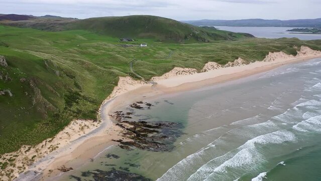 Aerial view of the Five Fingers Strand in County Donegal, Ireland