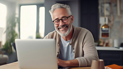 Confident Middle-Aged Man Working from Home