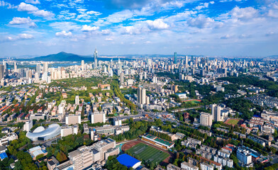 Aerial view of the CBD in Xinjiekou, Nanjing Province, China