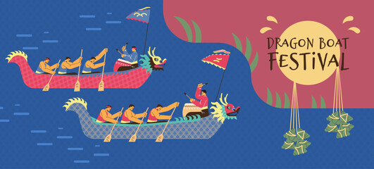 Website banner template about Dragon boat festival flat style, vector illustration