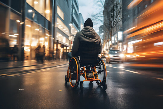 A person in a wheelchair crossing the road