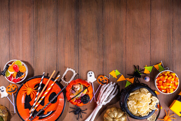 Halloween party sweets and snacks table