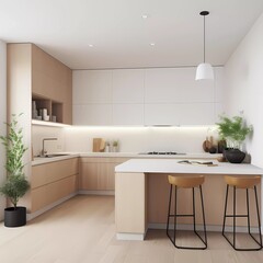 Fototapeta premium 3D render of a minimalist kitchen design No 1