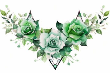Green flowers on white background. Beautiful illustration picture. Generative AI