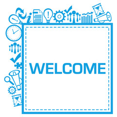 Welcome Business Symbols Squares Sides Text Blue 