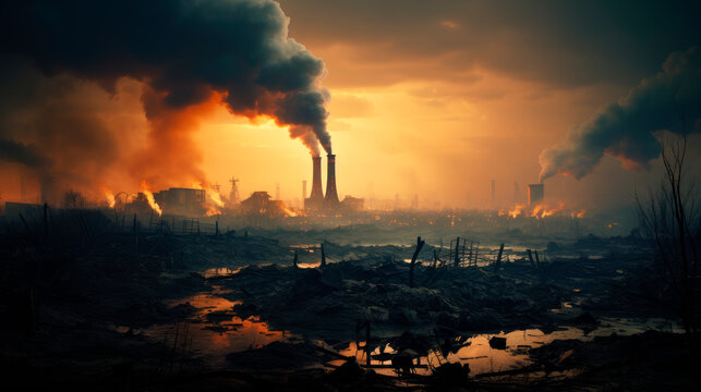 Heavy industry factories pollutes environment