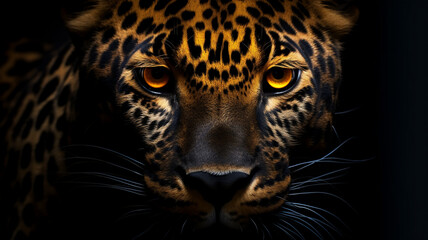Front view of Panther on black background. Wild animals banner with copy space. Predator series. digital art