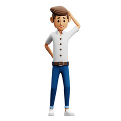 3D Young Character Poses - 3D Character Worry pose on isolated background png