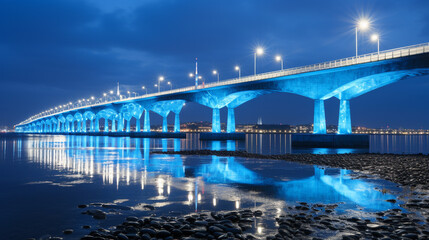 Luminous Reflections: Nighttime Glow of a Famous Bridge, Generative AI