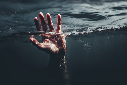 Person drowning hand in water. Beautiful illustration picture. Generative AI