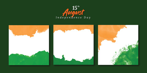 Happy indian independence day orange and green water color background social media post design