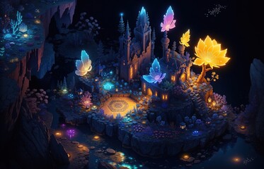 Abstract Gloomy Bioluminescence Fantasy Glowing Background