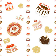 Set seamless pattern of cake bakery pastry for background and texture concept 