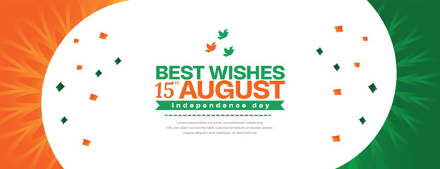 Best wishes 15th august india independence day wishing banner or poster design with orange and green background vector  - obrazy, fototapety, plakaty