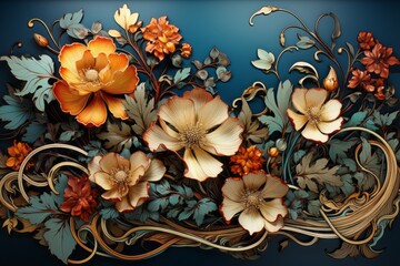 Art with flowers. Beautiful illustration picture. Generative AI