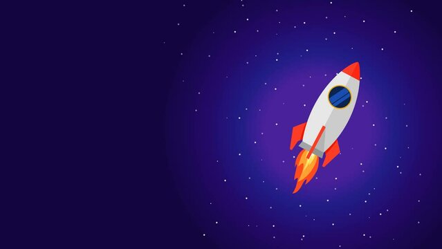 Animated Rocket Flying in Space with Stars Background