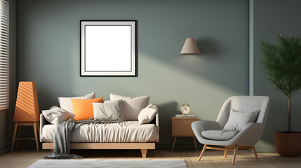 Blank square decorative art transparent frame mock-up in scandinavian style,  background