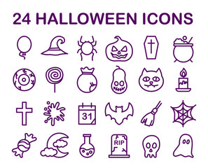 Halloween icons set. Simple stickers for halloween celebrating. Scary night