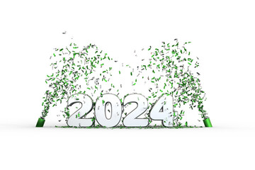2024 bonne année - confettis argent et or - rendu 3D