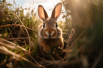 Fototapeta premium A rabbit hopping in the grass