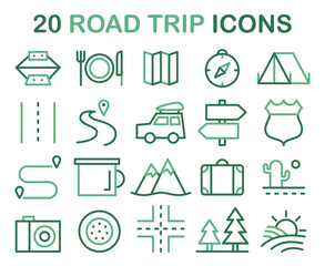 Fototapeta premium Road trip icons set. Vacation by a car. Driving a car on a summer