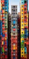 Tall image. Colorful skyscraper building with many windows. Beautiful illustration picture. Generative AI