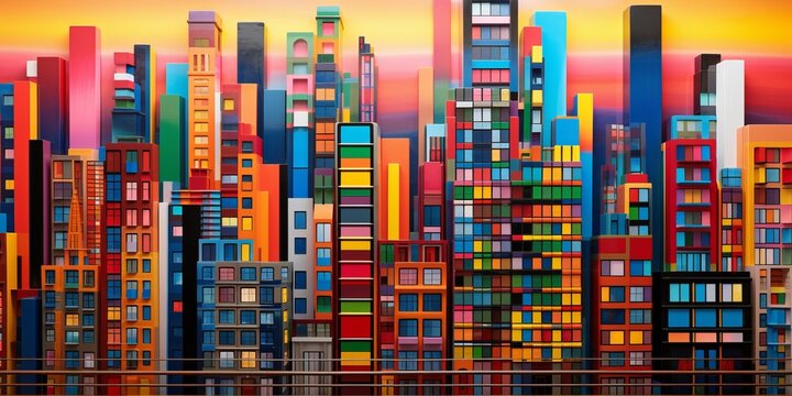 Colorful skyscraper building with many windows. Beautiful illustration picture. Generative AI © standret