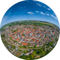 Die Kurstadt Bad Saulgau im Luftbild, Little Planet-Ansicht, freigestellt