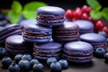 Fototapeta premium Blueberries with macaroons. Generative AI
