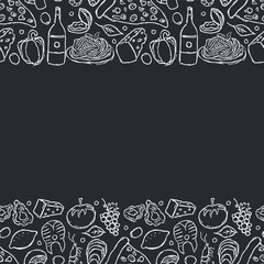Italian food frame with place for text. Doodle italian food background