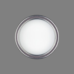 open can with white paint isolated on grey background top view - 627668315