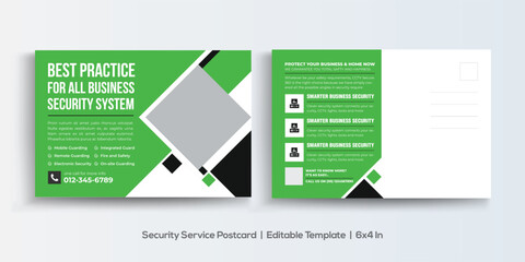 Security Service company postcard design template. Corporate Business Postcard Template Design, Simple and Clean Modern Minimal Postcard Template, Business Postcard Layout