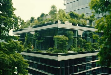 Fototapeta na wymiar Lots of green plants around the modern glass house