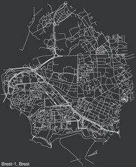 Detailed hand-drawn navigational urban street roads map of the BREST-1 CANTON of the French city of BREST, France with vivid road lines and name tag on solid background