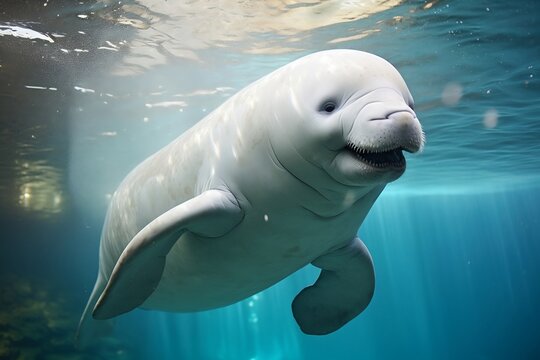 An illustration of a Beluga whale underwater, Generative Ai