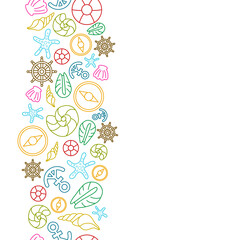 vertical colorful doodle line summer beach and marine concept seamless pattern on white background. vector abstract illustration. 