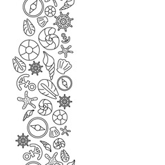 vertical doodle line summer beach and marine concept seamless pattern on white background. vector abstract illustration. 