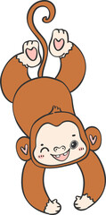 Baby  Monkey hanging Cartoon Animal. Cheerful and Cute Wildlife Character