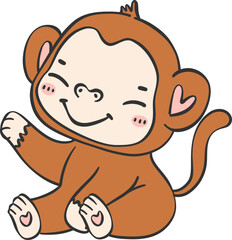Baby Monkey Cartoon Animal. Cheerful and Cute Wildlife Character
