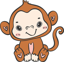 Baby Monkey Cartoon Animal. Cheerful and Cute Wildlife Character